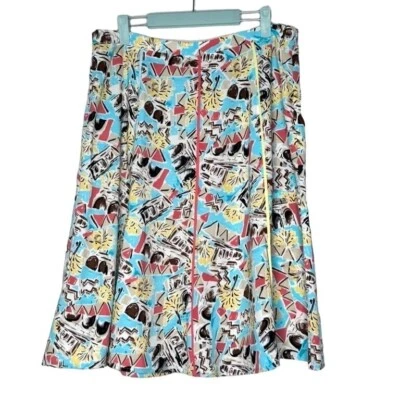 Vintage Geometric Southwest Retro Bright A-Line Midi Skirt Womens 16 Hippie - Image 1 of 4