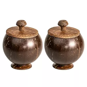 2 x 600ml Coconut Shell Storage Container with lid for Storing Kitchen Items - Picture 1 of 10