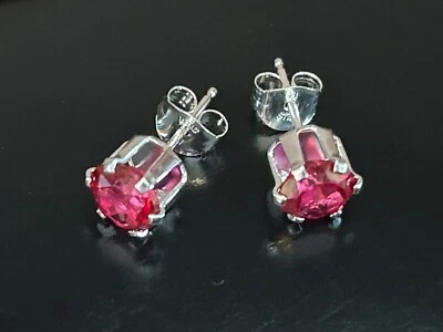 Pendientes redondos de plata de ley facetados con topacio peonía rosa de 1,50 ctw de 6 mm nuevos bienes Foto 1 de 4