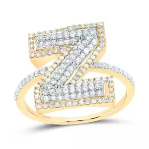 10k Yellow Gold Genuine Diamond Women's Block Font Letter Z Initial Ring 5/8 CT - Picture 1 of 1