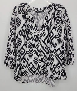 Top Zara Mujer Pequeño Negro Blanco Azteca Tribal Boho Manga Globo Popover - Imagen 1 de 9