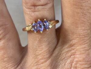 10K Yellow Gold 3Tanzanite Diamond Accent Ring Size7 Signed STS
