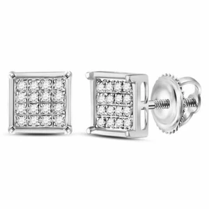 10kt White Gold Womens Round Diamond Square Earrings 1/10 Cttw - Bild 1 von 1