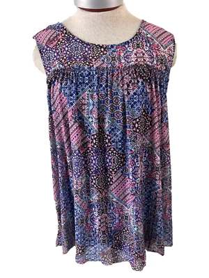 Blusa Bobbie Brooks Top Talla L Sin Mangas Forrada Rojo Azul Floral Pullover Foto 1 de 4