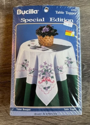 Bucilla 1993 Special Edition "Violet Bouquet" Table Topper Kit #63991 - Image 1 of 4