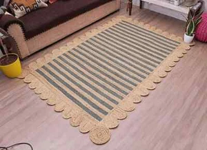 Scalloped Rug Braided Jute Handmade 100% Natural Farmhouse Area Rug Living Room - Picture 1 of 4