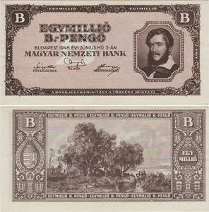 Hungary 1.000.000 B-Pengö 1946 Post World War II Hiperinflation Era. P 134. XF+. - Picture 1 of 1