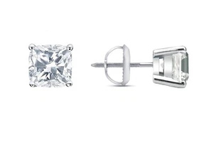 1 Ct Cushion Lab Created Grown Diamond Earrings 14K White Gold F/VS Basket Screw - Picture 1 of 3