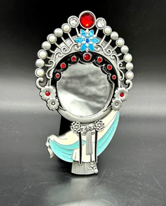 Japanese Geisha Girl Enameled Gem Self Standing Vanity Desk Hand Held Mirror - Picture 1 of 13