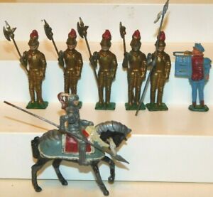 Old JOHILLCO England 1950s Lead, Medieval Knights With Axes & Lances, 7 Pc Group