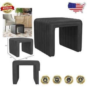Compact and Lightweight Tufted Ottoman - Perfect Footrest in Black Faux Leather - Picture 1 of 10