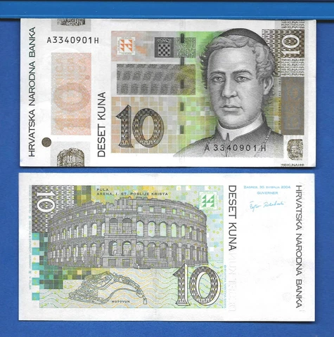 Croatia 10 Kuna Year 2004 Uncirculated World Paper Money Currency Banknote Cover