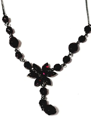 Victorian Style Red Drop Necklace Flower Lucite Silver-tone Adjustable rd03-15 - Image 1 of 4