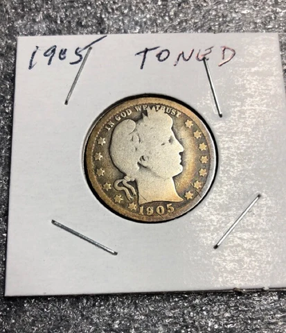 1905 Barber Quarter Silver 25c GREAT TONING ON FRONT ONLY SEE PICTURES Cover