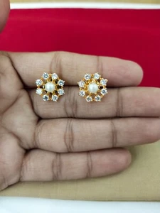 Indian Jewelry Gold Plated Bollywood Fashion Cz Tops Stud Regular Wear Stud Tops - Picture 1 of 1