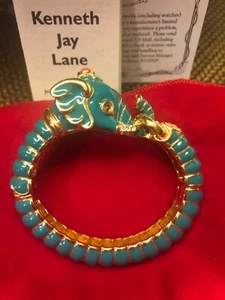 Kenneth Jay Lane Turquoise Enamel Raj Elephant Clamper Bracelet New in Box - Picture 1 of 10