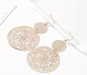 Goldfarbene runde Boho-Ohrringe brandneu 3,4 Zoll lang - Bild 1 von 3