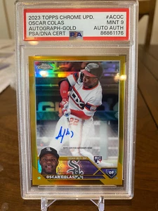 2023 Topps Chrome Update Oscar Colas RC Auto Gold /50 PSA Mint 9 White Sox - Picture 1 of 5