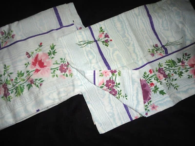 VINTAGE BURLINGTON MOIRE BLUE PINK PURPLE FLORAL (2P) TWIN FLAT SHEET SET - Image 1 of 4