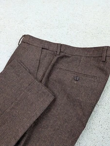 Pantalone tweed lana uomo 32x31 marrone spina di pesce slim fit gamba affusolata flanella vintage - Foto 1 di 14