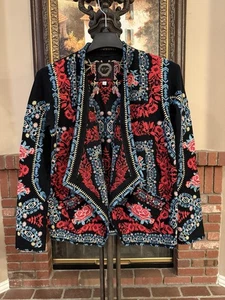 Johnny Was schwarzer kurzer Staubtuch Wickel Cardigan Pullover Größe Small - Bild 1 von 8