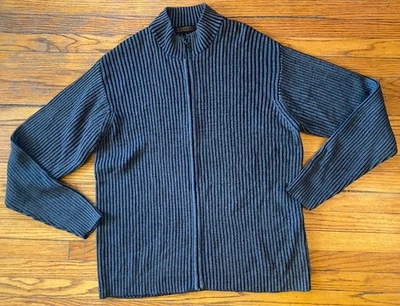 Suéter Metropolitan Lord & Taylor Italiano Lana Merino Acanalado Cremallera XL Negro Gris Foto 1 de 4