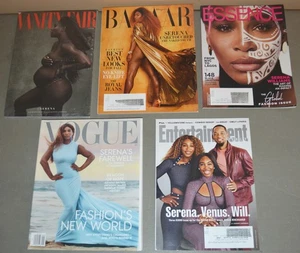 5 magazine lot - Serena Williams - Vanity Fair, Bazaar, Essence, Vogue, EW - Foto 1 di 1