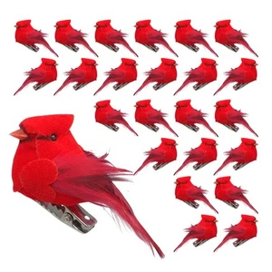 Cardinal Clip On Christmas Tree Ornaments - Bird Decorations - Red Body & Fea... - Picture 1 of 7