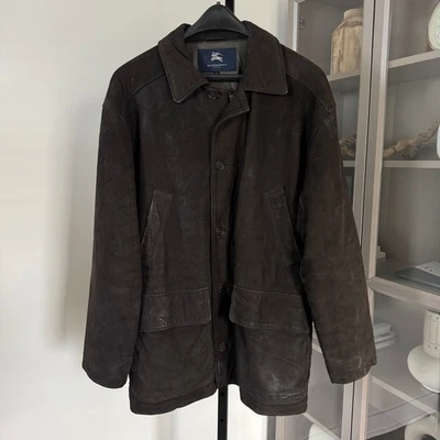 Burberry Suede Dark Brown Chore Coat L Thinsulate Insulated Leather Barn Jacket - Image 1 of 4