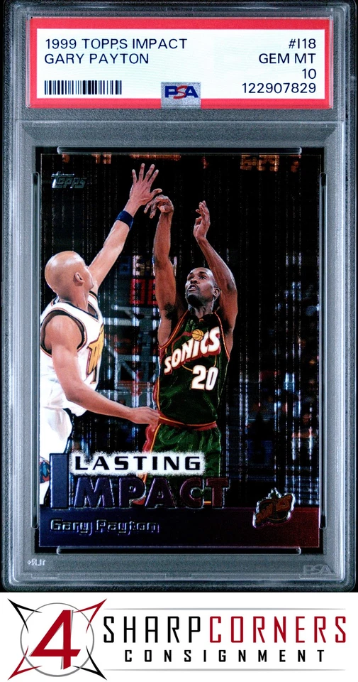 1999 TOPPS IMPACT #I18 GARY PAYTON SUPERSONICS HOF POP 2 PSA 10 - Image 1 of 3