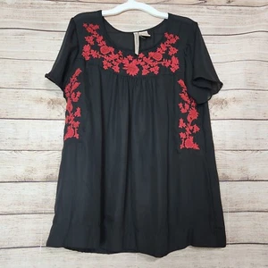 Forgotten Grace Womens Black Sheer Embroidered Blouse Polyester Size Medium - Picture 1 of 10