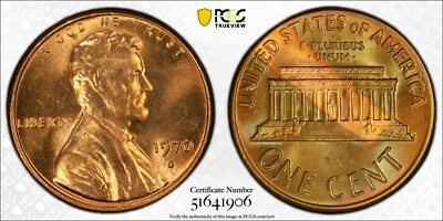 PCGS MS64RB 1970-D Lincoln Memorial Cent Red Brown End of Roll Toned - Image 1 of 4