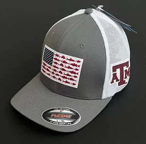 Texas A&M Columbia PFG Mesh Fisch Flagge Kappe Mütze weiß grau Flexfit neu mit Etikett $ 35 - Bild 1 von 7