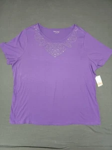 NWT~STUDIO WORKS Woman's 2X Tee Purple Embellished Short Sleeve T-Shirt $34 - Picture 1 of 8