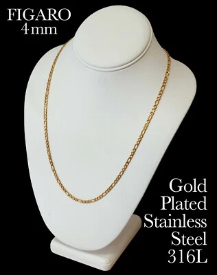 Collar de cadena de eslabones de acero inoxidable enchapado en oro de 18 quilates Figaro hombre mujer 14 pulgadas-48 pulgadas Foto 1 de 3