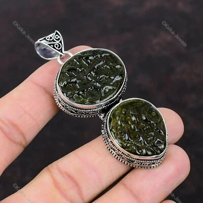 Colgante de piedras preciosas de moldavita natural vintage joyería de plata de ley 925 para niñas Foto 1 de 4
