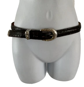 Nocona Belt Co Belt Women Sz 28 Croc Embossed Brown Black Leather Western Buckle - Picture 1 of 12
