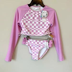 Roxy 2 Pc Rash Guard Swimsuit Crop Shirt Bikini Bottoms Set Girls Size 12 New - Picture 1 of 16