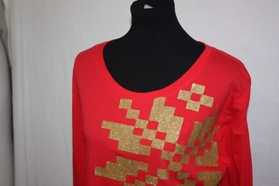 Xhilaration Red Gold Glitter Crew Neck Long Sleeve Size XL Soft Sleepwear Shirt  - Image 1 of 4