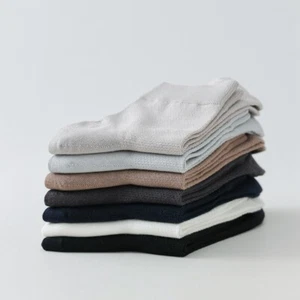 7 Pairs Men Solid Mid Calf Socks Stretch Cotton Breathable Mesh Summer Socks - Picture 1 of 19