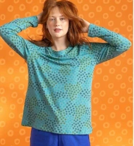Gudrun Sjoden Stella sz XL Top long sleeve Polka Dot stretch cotton blue - Picture 1 of 5