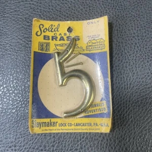 Vintage Slaymaker Solid Cast Brass House Number #5 NOS 3” Height Address Boat - Picture 1 of 3