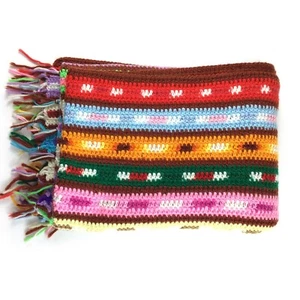 Vintage Grandma Crochet Afghan Blanket Hand Made Multi Color Stripe Vintage dot - Picture 1 of 6