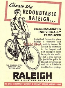 RALEIGH 'All-Steel' Bicycle ADVERT (2) Small Vintage 1940s Print Ad 162/83 - Picture 1 of 1