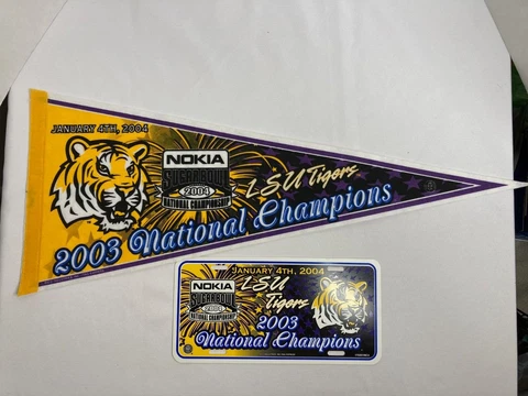 2003 LSU TIGERS NATIONAL CHAMPIONS Nokia Football LICENSE PLATE & PENNANT Cover