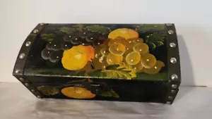 Wooden Hand Painted Decorative Box Still Life Fruit And Nail Heads - Picture 1 of 10