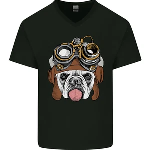 T-Shirt In Cotone V-Neck Per Uomo Bulldog Steampunk - Picture 1 of 43