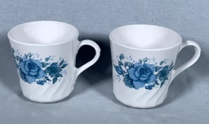 Set di (2) tazzine/tazzine da caffè vintage blu velluto rosa Corelle Corning Swirl - Foto 1 di 9