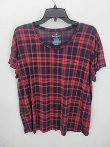 Tommy John Oberteil Damen Large rot blau kariert Kurzarm Strick Freizeit Pullover - Bild 1 von 8