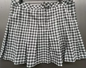 Divided H&M Skirt XL Blue Black Plaid Mini Pleats Stretch Preppy Schoolgirl New - Picture 1 of 6